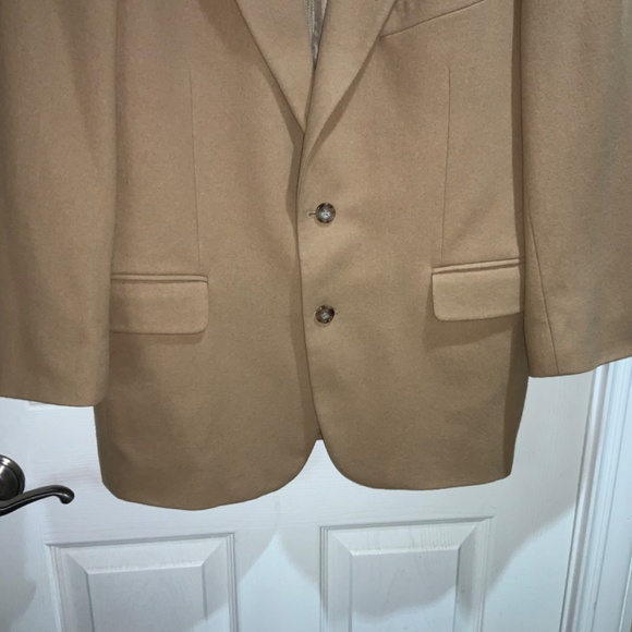 Oscar de la Renta wool / cashmere blend suit jacket blazer Sz 40R tan lined - Picture 2 of 6